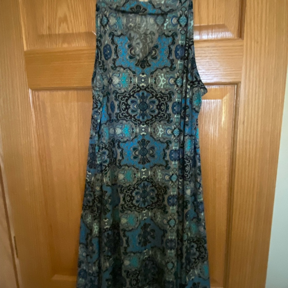 Elegant Blue and Black Patterned Women's Sleeveless Dress